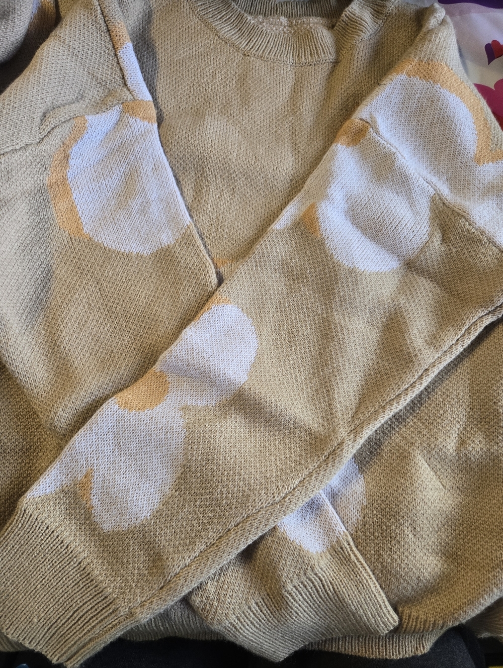 Cozy Floral Sweater in Tan and White